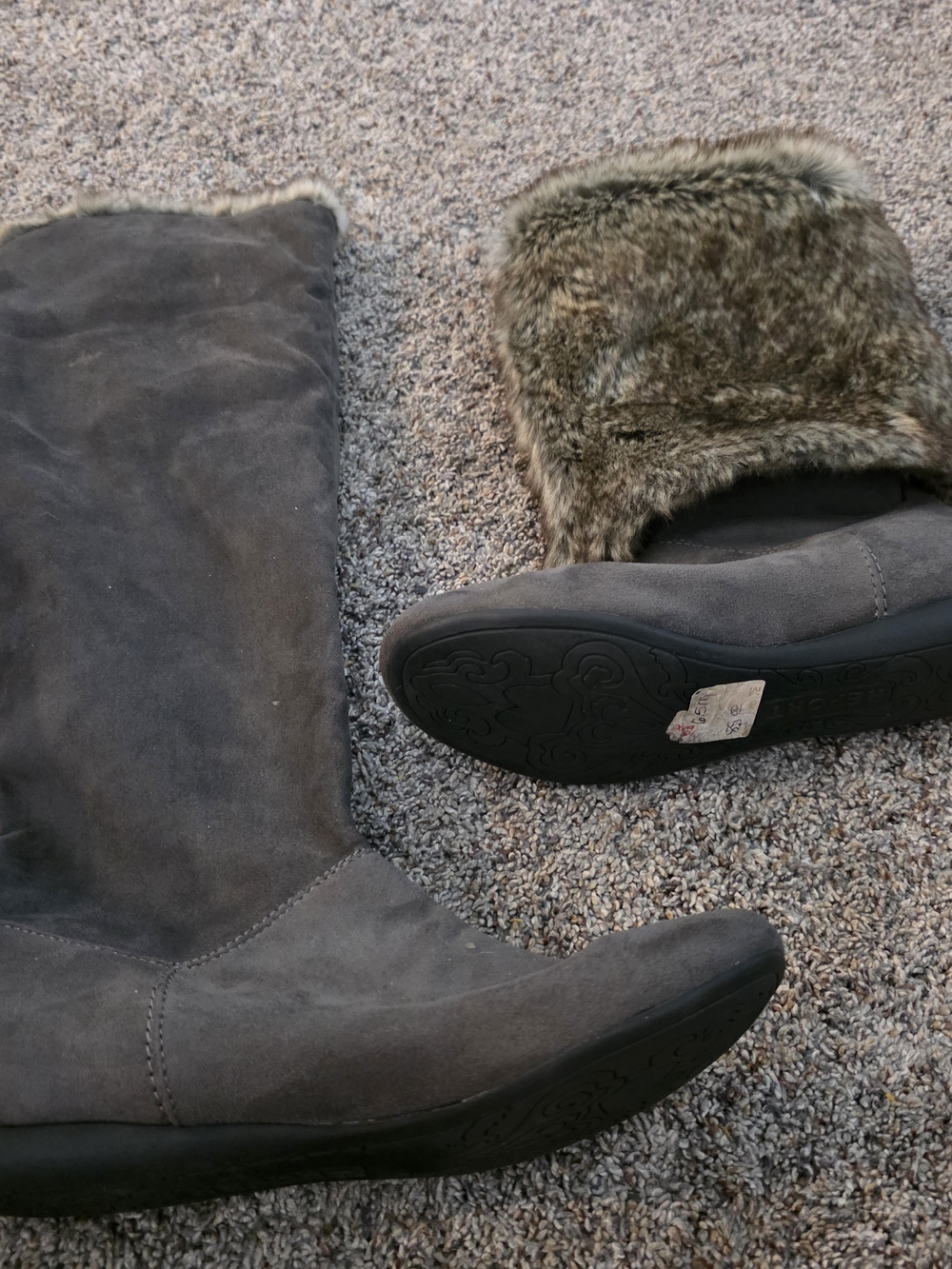 Report Gray Faux-Fur Cuff Heeled Boots